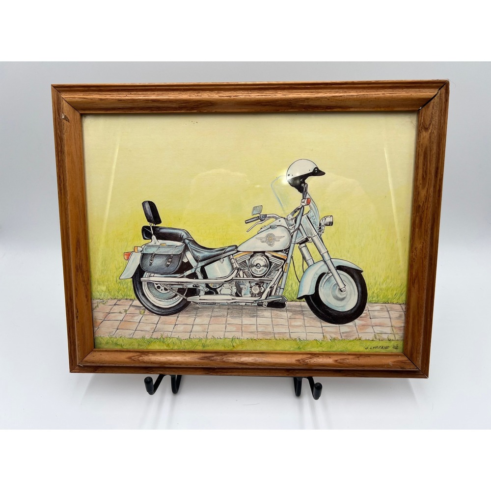 Vintage 1992 J Lybrand Signed Prison Art Motorcycle Drawing Framed 12.5x9.5